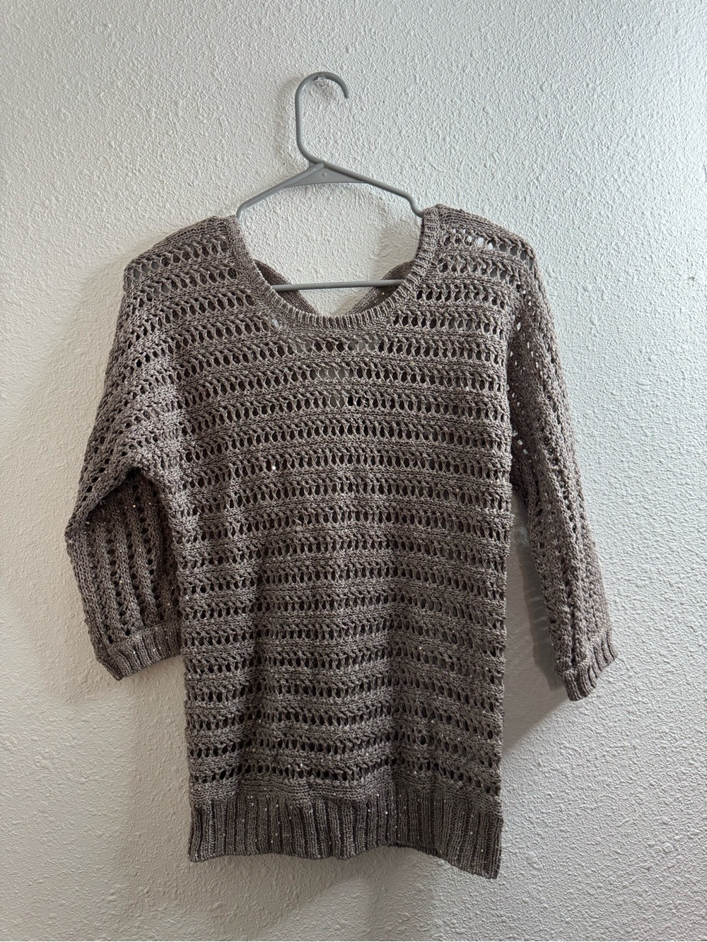 INC International Concepts Open-Knit Scoop Neck Sweater in Taupe